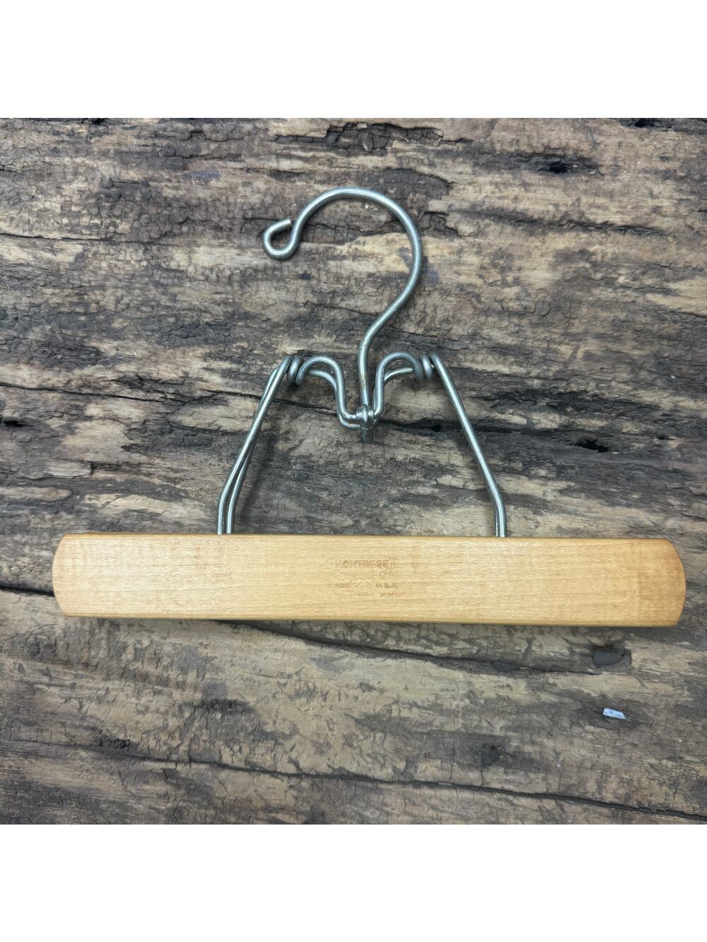 Lot 2 Vintage Wood Clamp Pants Hangers Montrose USA Gray Felt Pad Mid Century